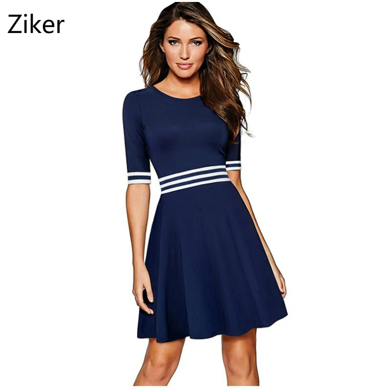 Fashion Autumn Women Dresses High Quality O Neck Half Sleeve Slim