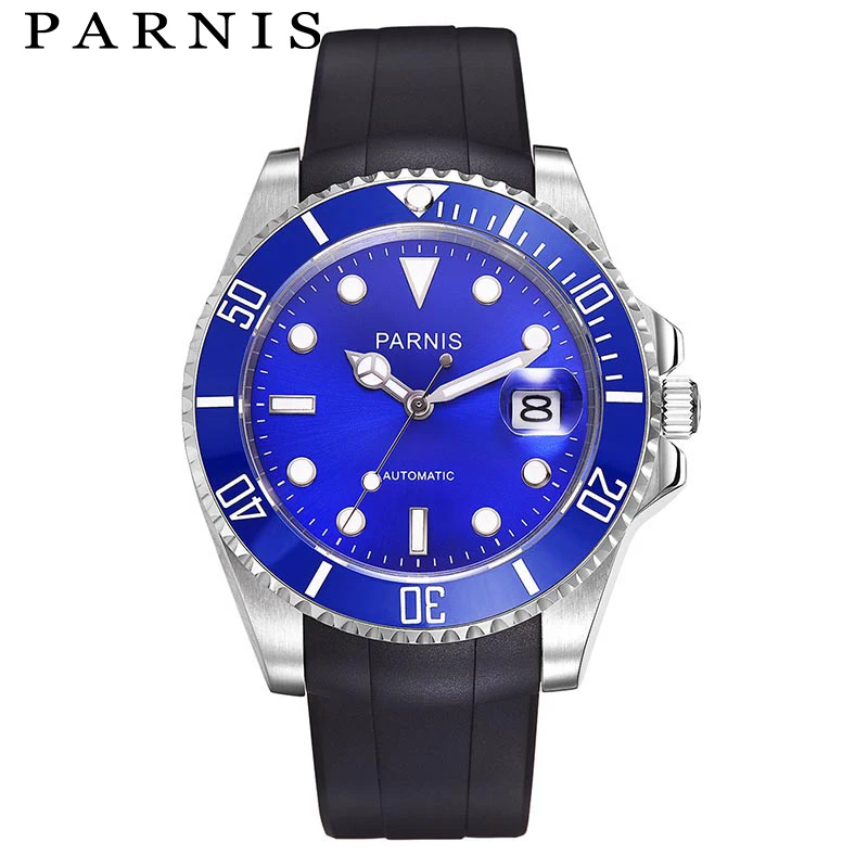 

Casual Fashion 40mm Parnis Automatic Watch Rubber Mechanical Watches Ceramic Bezel Luminous Waterproof Men's Sports Watch