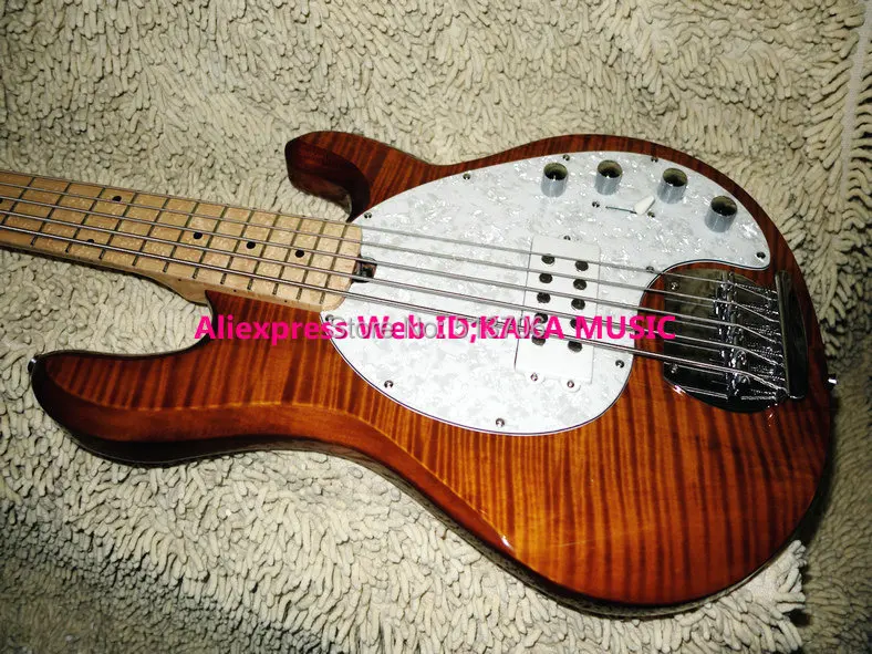 

New Arrival Brown Flame top back Electric Bass High Quality 5 strings Maple Fingerboard