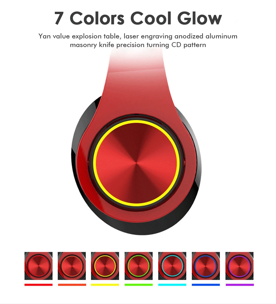 Bluetooth Headphone Luminous Wireless Headphones Bluetooth Bass Headset With Microphone  mp3 player for iphone samsung galaxy