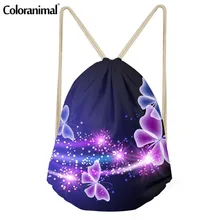 Coloranimal яркие 3D ретро с принтом бабочки Для женщин Мода мешок Drawstring сумка студент Mochia Повседневное рюкзак строка портфель