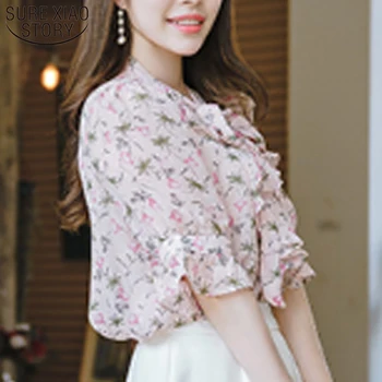 

Ruffles Print Stand Butterfly Sleeve Fashion women blouse and tops 2019 ladies tops harajuku blouse shirts chiffon tops 2997 50