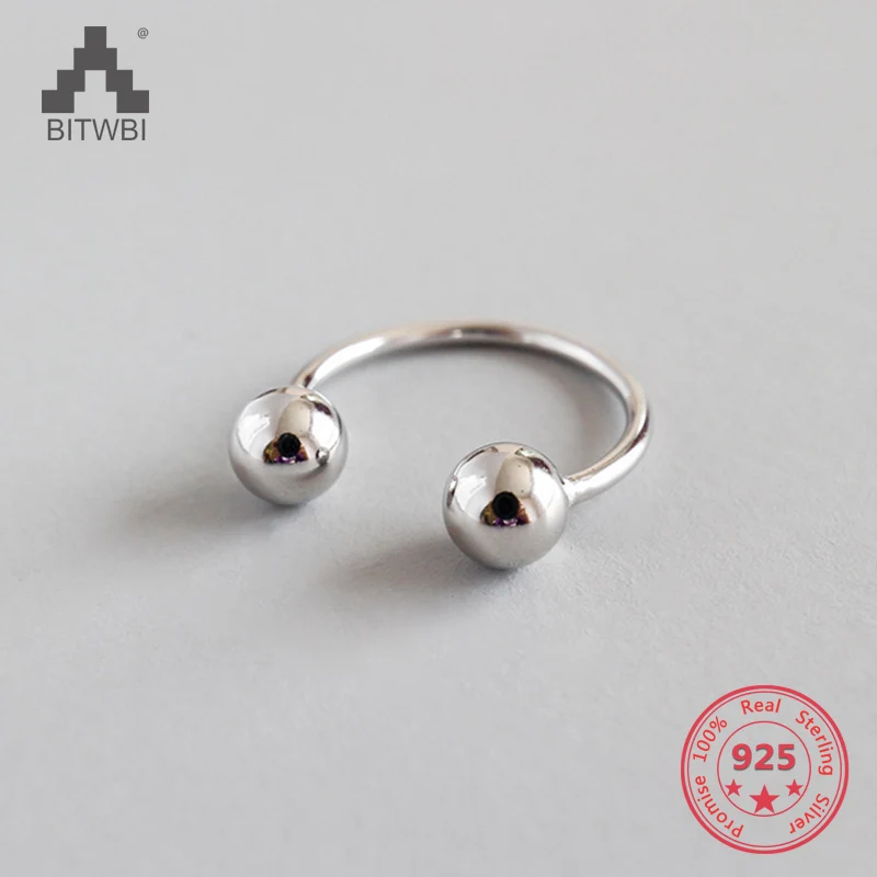 Кольцо из серебра S925 пробы с двумя круглыми бусинами|Кольца| |