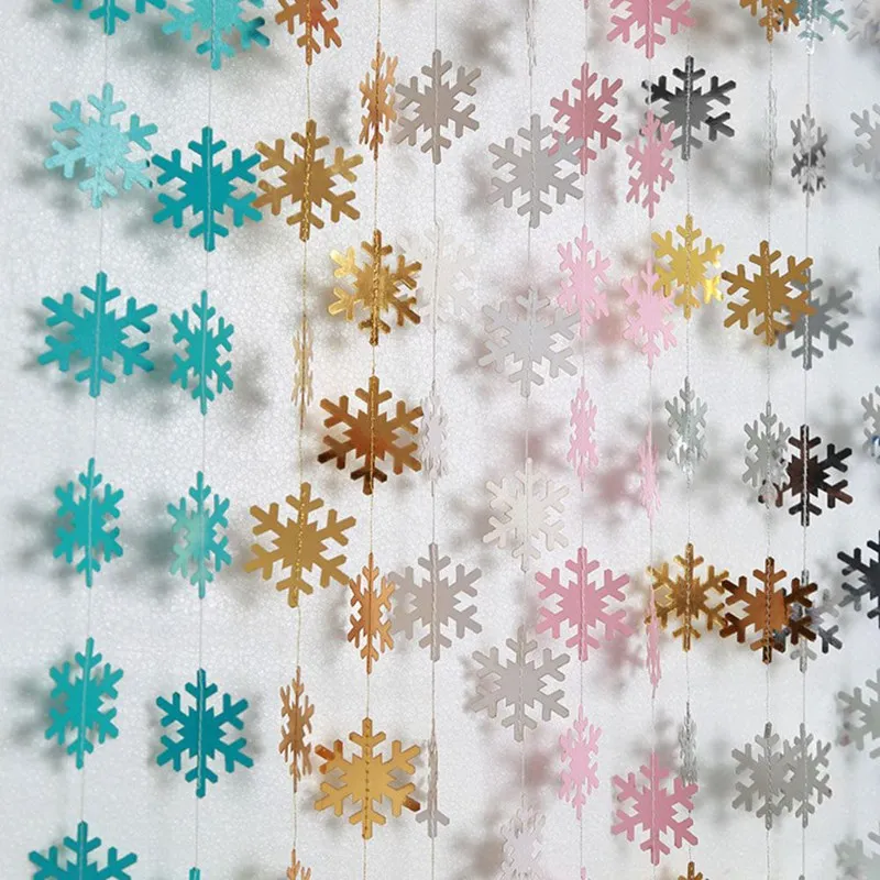 

4m Frozen Party Supplies Silver Snowflake Shape Paper Garland Christmas Wedding Decoration Scene New Year Snow Flower Decoration