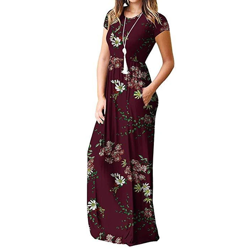 

Beach Print Bohemian Summer Women Maxi Dresses 2019 Casual Femme Floral Printed Long Dress Plus Size S-2XL Female Sundress GV690