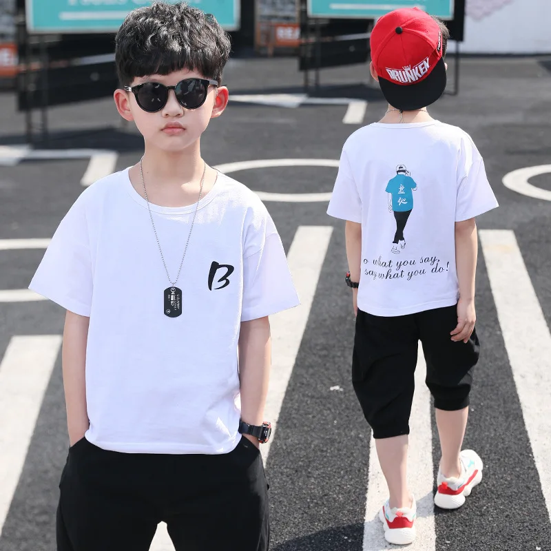 طفل رضيع الملابس مجموعة 2019 الصيف الاطفال الأطفال الملابس قصيرة الأكمام طباعة قميص + السراويل 2 قطعة دعوى 4- 14 سنوات