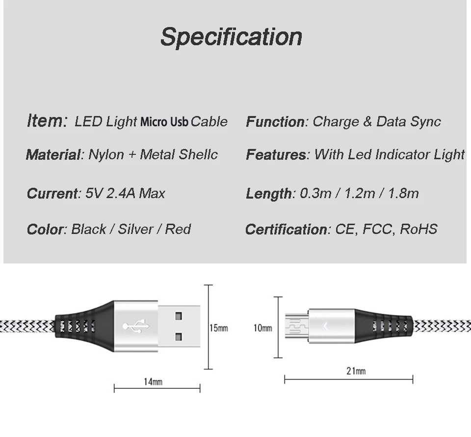 Светодиодный светильник Micro Usb кабель 1 м 2 м 2 м длинный Usb Microusb кабель для передачи данных для samsung Galaxy A10 M10 A6 A7 J7 30 см короткий кабель
