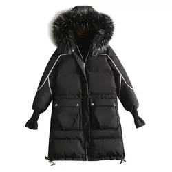 Повседневное пространство хлопок пальто Для женщин Зимние черные сапоги парка плюс Размеры толстые теплые модная верхняя одежда с мехом