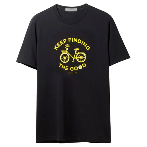 Giordano мужская повседневная футболка с круглым воротом и короткими рукавами, имеется печатный рисунок на передней части футболки - Цвет: 54Black