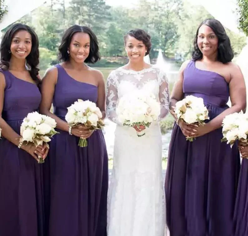 

bridesmaid dresses One-Shoulder Purple Asymmentric Chiffon Front Splited Bridesmaid Dress wedding guest wedding guest