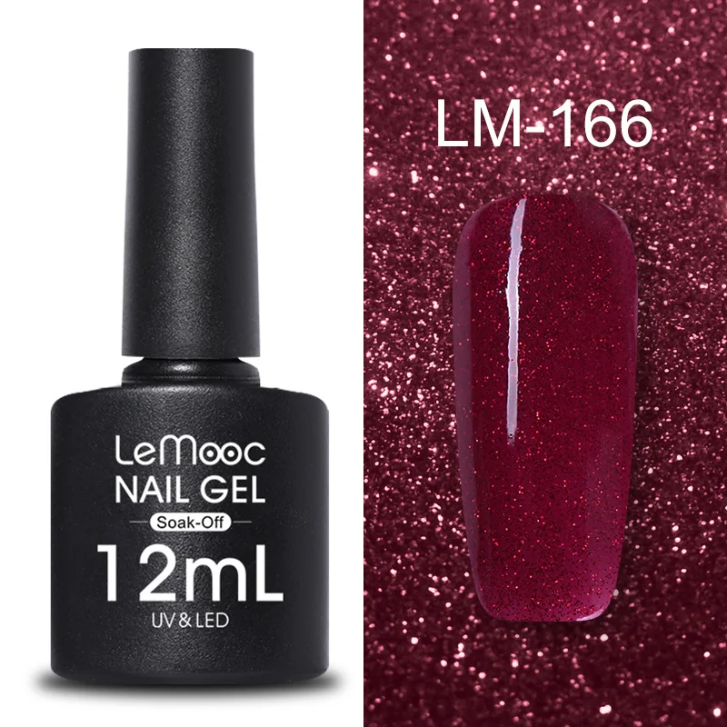 LEMOOC 12 мл Блестящий Гель-лак для ногтей Блестящий фиолетовый красный серебристый цвета долговечный впитывающий УФ гель для ногтей Гель-лак - Цвет: LM-166