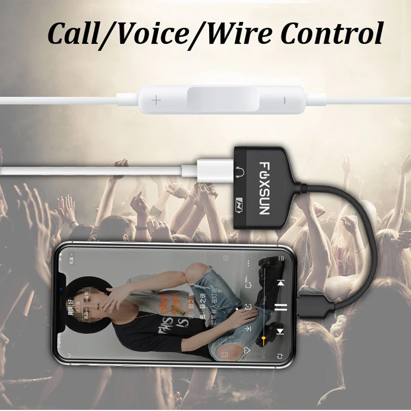 Dual for Lightning Headphone Audio Charge Adapter for iPhone 7 8 X For Lightning AUX Splitter Charge Call Voice Wire Control