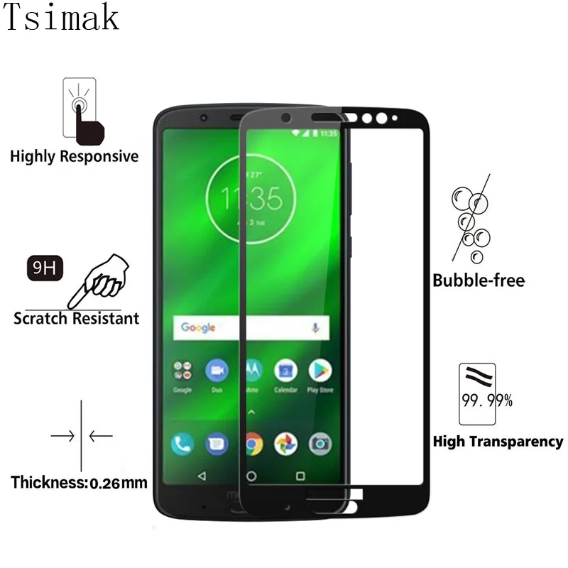 Tsimak полное покрытие из закаленного стекла для Moto G7 Plus G6 Play E5 Z3 G5s Защитная пленка для экрана для Motorola G7 power