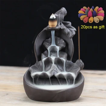 

Backflow Incense Burner 20PCS Cones Stick Holder Gourd and Lotus Waterfall Censer Purple Clay Aroma Smoke Home Dropshipping