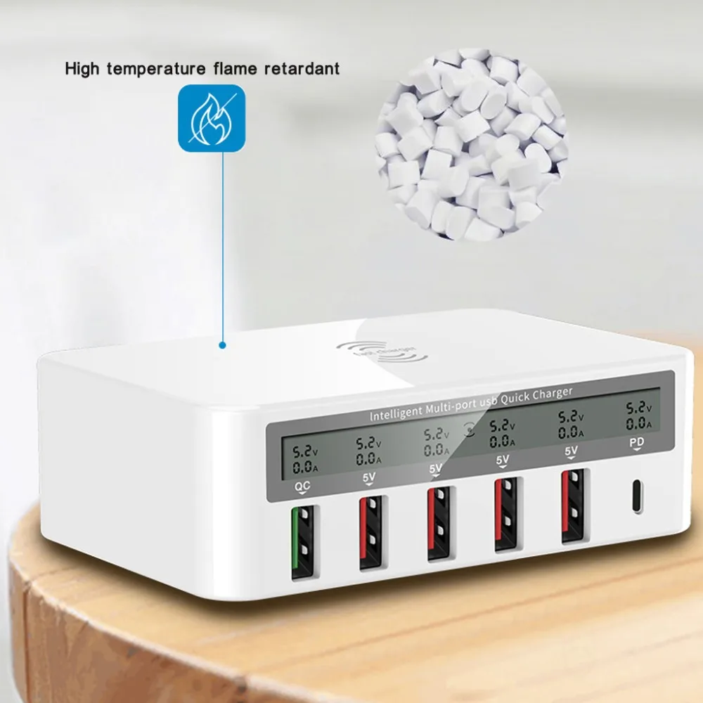 Универсальный 100 Вт 5x USB QC 3,0& type C PD быстрое зарядное устройство адаптер Qi Беспроводная зарядная станция для iPhone ipad samsung Xiaomi huawei