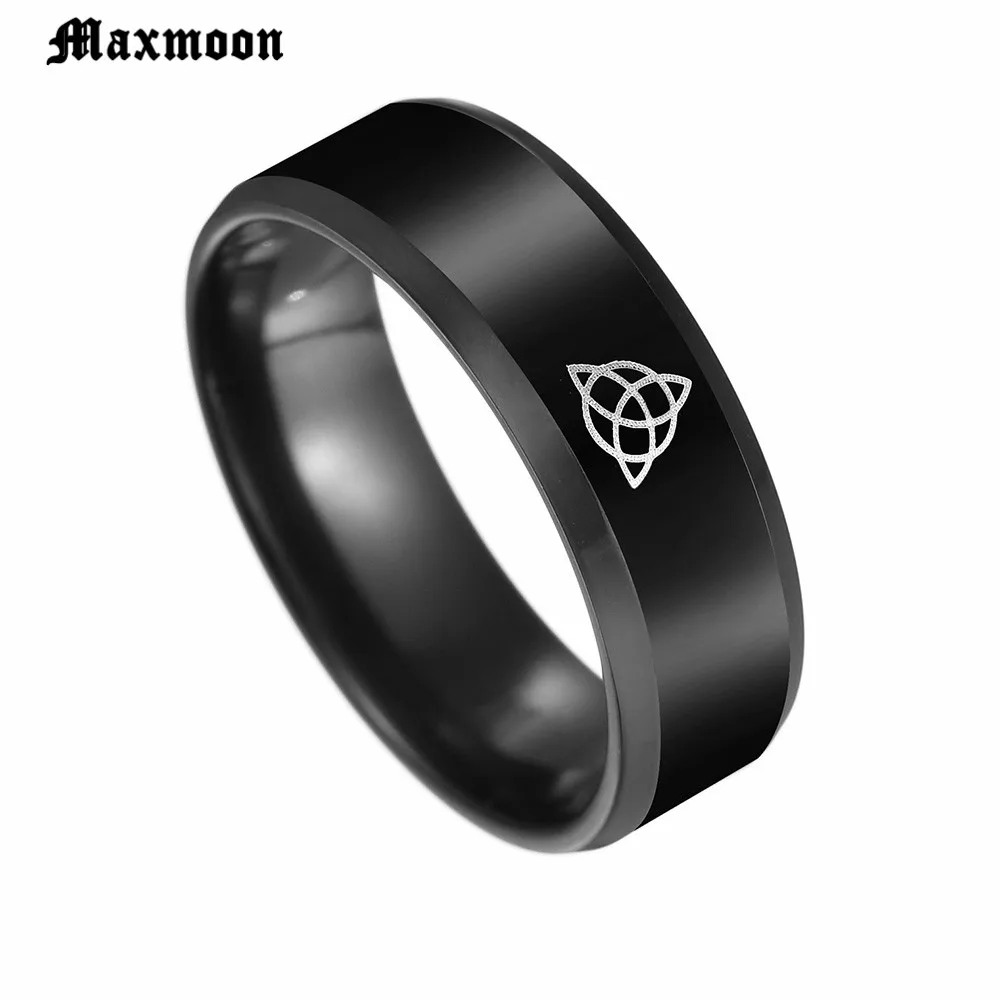 

Maxmoon Black color Celtics Knot Magic Ring Stainless Steel Fenrir Irish Knot Signet Men Ring For Vikings Amulet Ring