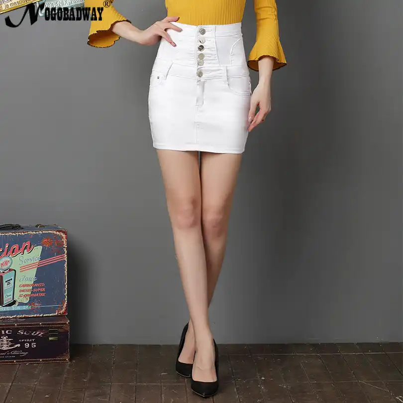black stretch denim skirt