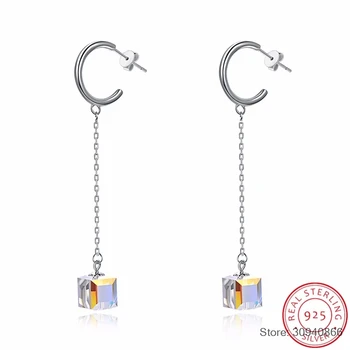 

925 Sterling Silver Earrings Women Fashion Original Crystal From Rhinestone Pendant Pendientes Mother's Day Gift