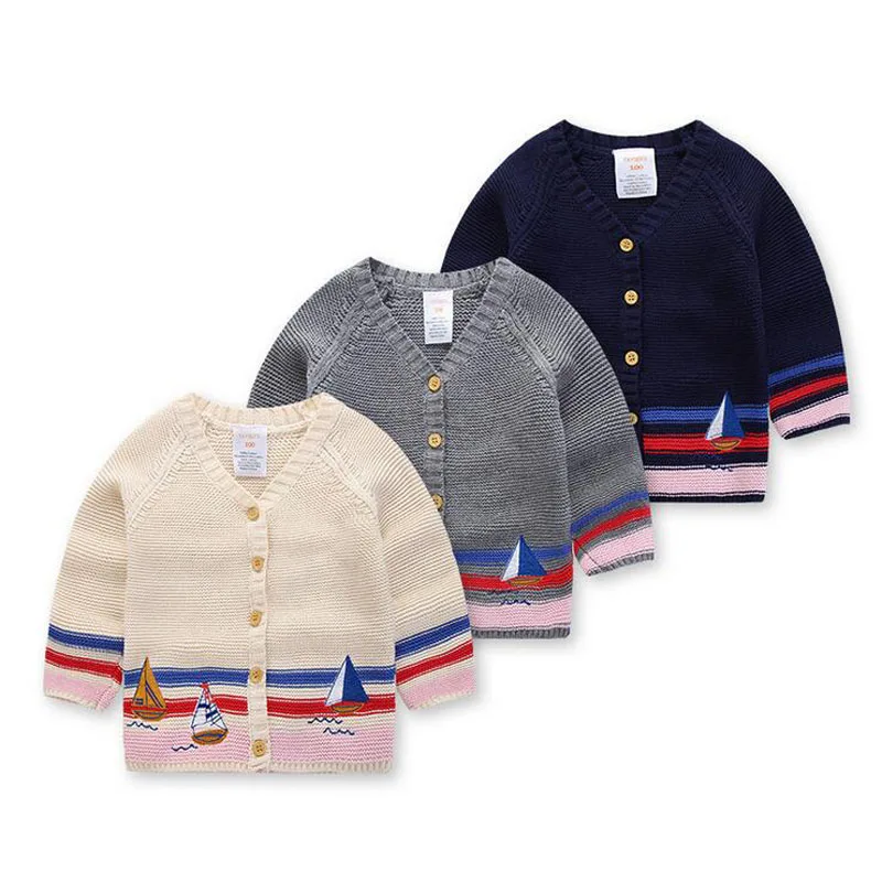 Sailboat embroidery cotton line boy sweater baby children sweater line