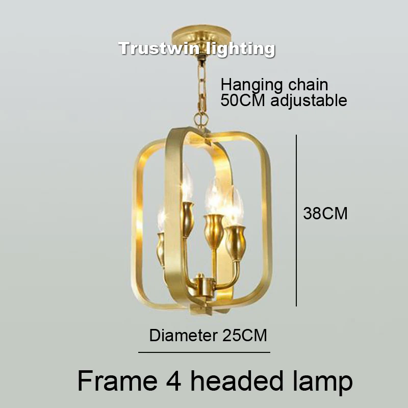 Американский Европейский минимализм медный светодиодный светильник-люстра лампа E14 современный латунный подвесной светильник для фойе столовой гостиной - Цвет абажура: Frame 4 headed light