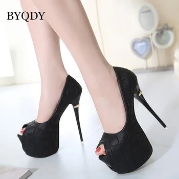 

BYQDY Sexy Women Pumps Shoes Platform Shoes Open Peep Toe Spring High Heels Ladies Shoes Black Gray Party Pumps Size 34-40