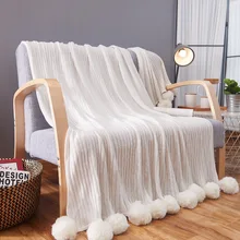 100% cotton very good quality blanket /throw stripe blanket with ball 100% cotton very good quality blanket /throw stripe blanket with ball