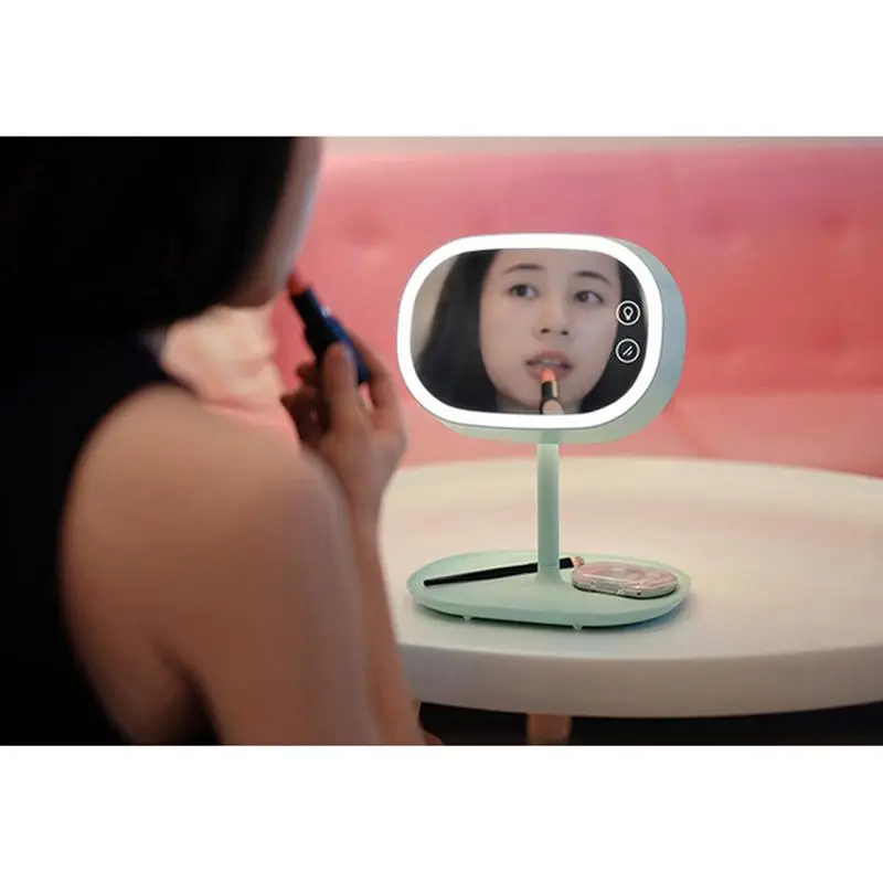 

Tabletop Lamp Lighted LED Touch Screen Mirror Makeup Portable Mirror Luminous 180 Rotating Mirror