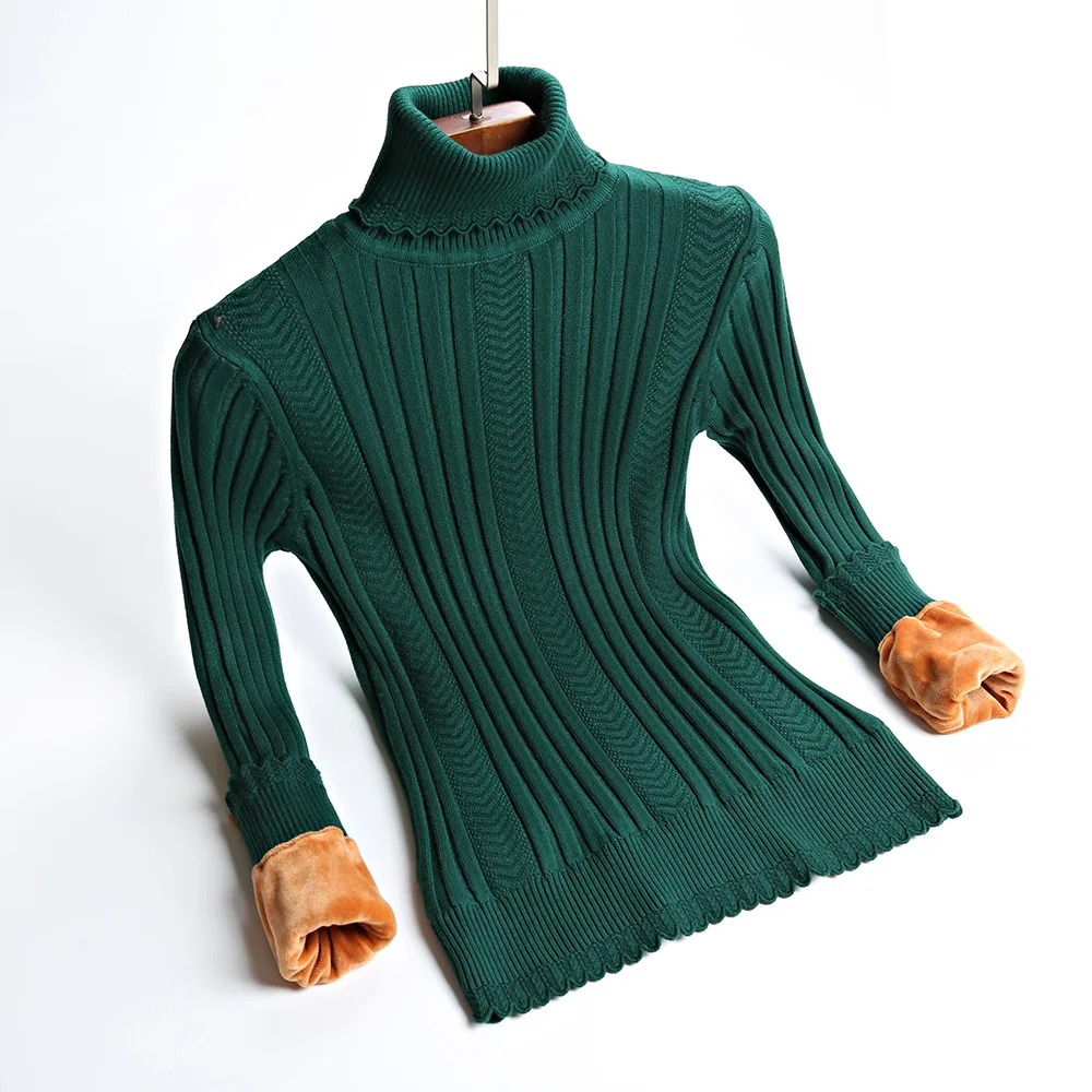 

Plus Size S-2XL Thick Warm Women Pullover Sweater Fashion Knitted With Velvets Jumper Top Rib Silm Female Turtleneck Sweater