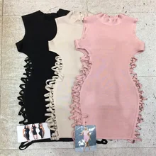 2016 new arrival women factory grils ‘ dresses pink beige black bandage dresses wholesale Party Dress HL AA-655