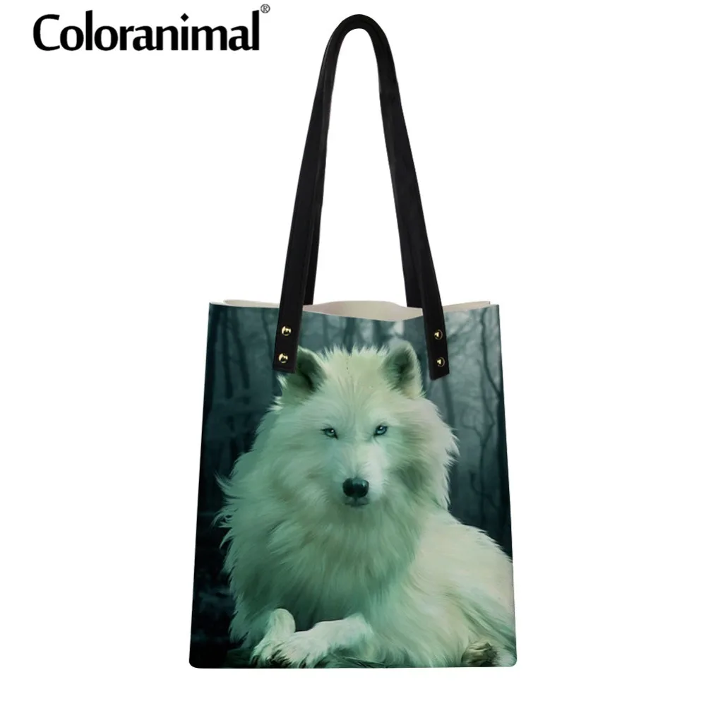 Coloranimal Folding Shopping Bag Cool Animal White Wolf Print Women