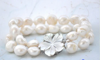 

AA 2row 8" 10-11mm white baroque freshwater pearl bracelet @^Noble style Natural Fine jewe