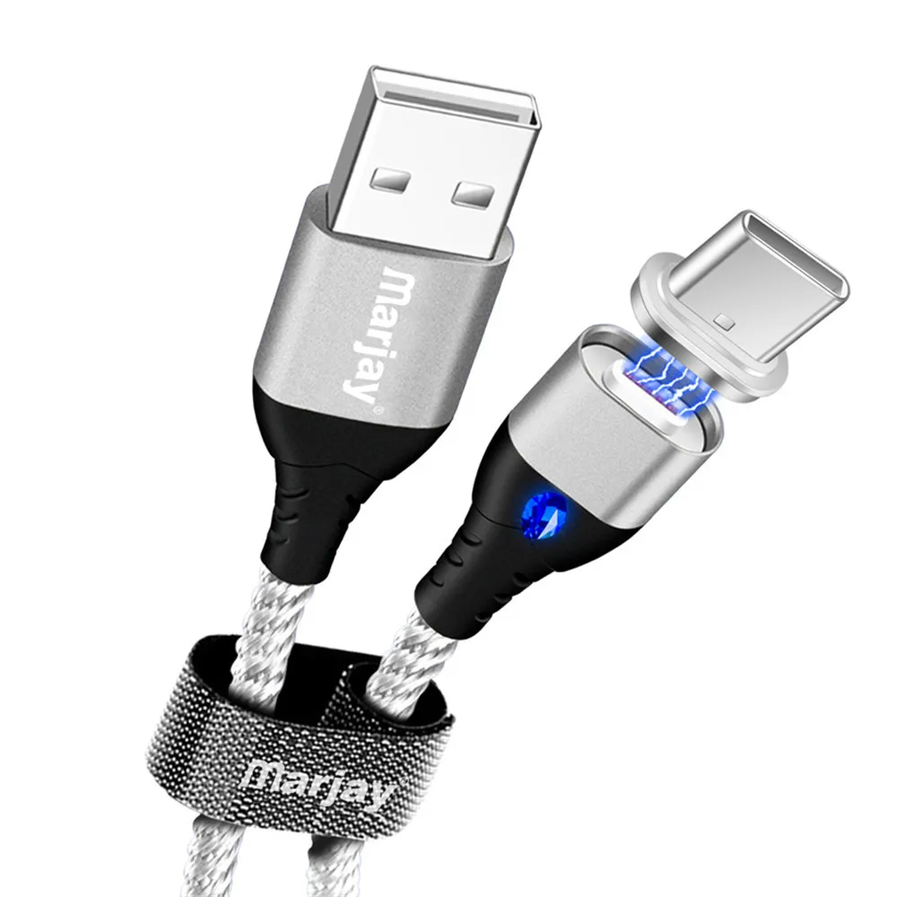 Marjay Magnetic Type C Cable 5A Fast Charging for Samsung Magnet USB C Cables for Huawei P20 Mobile Phone Data Transfer Cable Type C Silver Cable