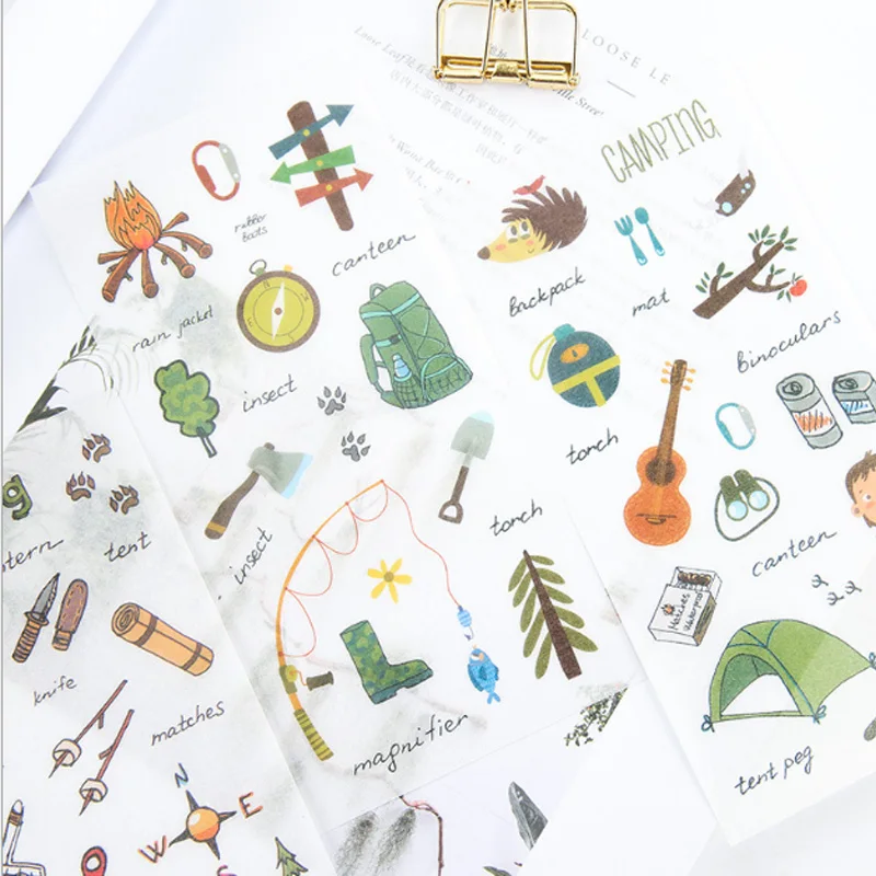 

6pcs/lot Camping equipment children Paper diy Decorative Sticker Diary Album Label Sticker Scrapbooking Sticker Stationery