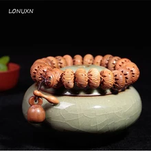 15 мм натуральный красное дерево Лотос молитва пара браслеты Тибетский буддистский молитвенный бисер вырезанный Лотос Будда четки деревянные украшения