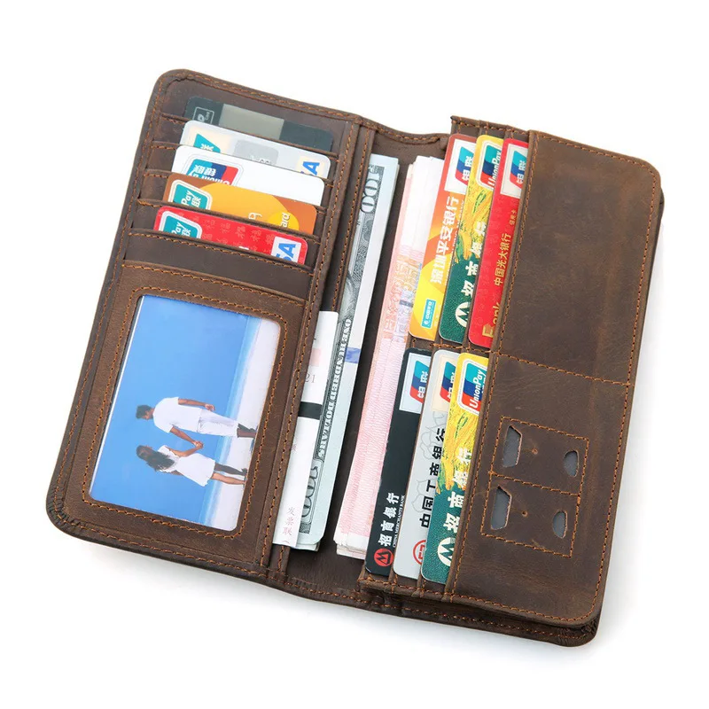 

Vintage Cowhide Leather Long Card Wallet Genuine Leather