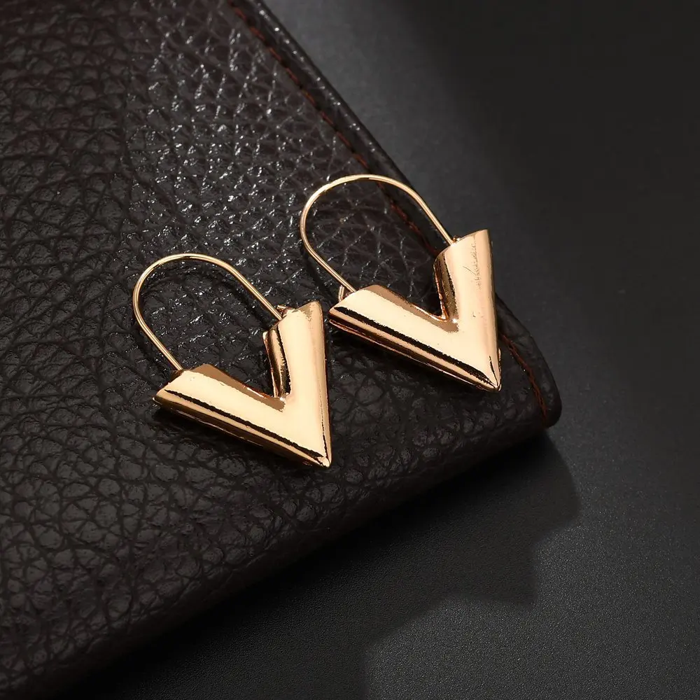 

Popular Korean fashion earrings simple metal letter V shape earrings