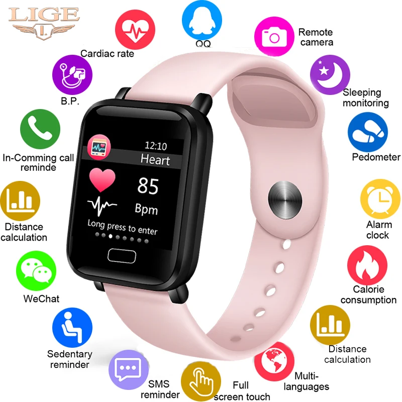 

LIGE 2019 New Smart Bracelet Women Heart Rate Blood Pressure Monitor Fitness Tracker Smart Watch Men Pedometer Sport Smart Band