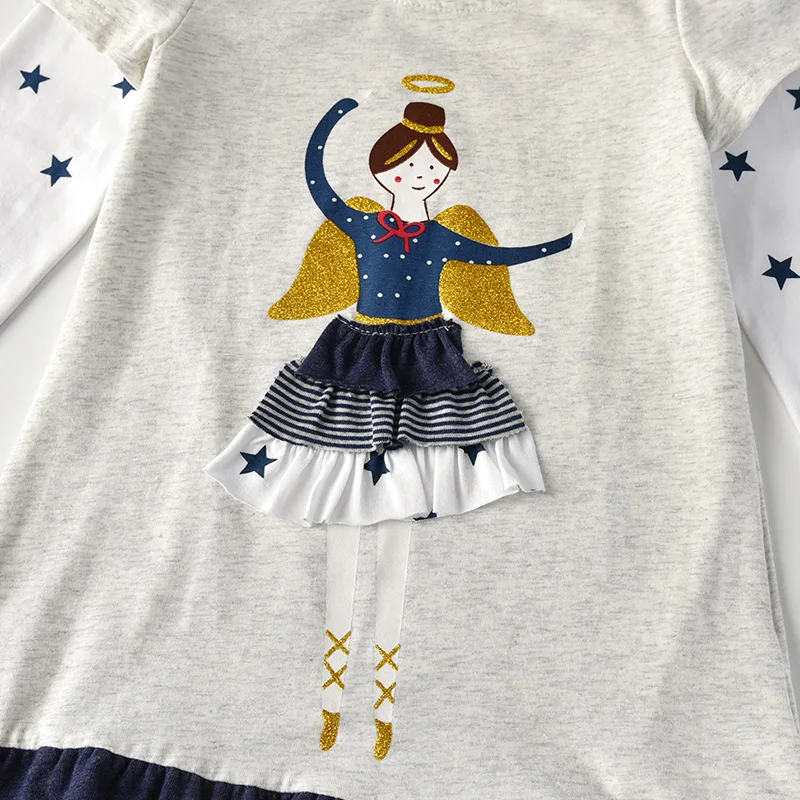 VIKITA Girls Dresses Autumn Children Cotton Casual Dress Toddlers Long Sleeve Cartoon Vestidos Kids Princess Dress For Girl