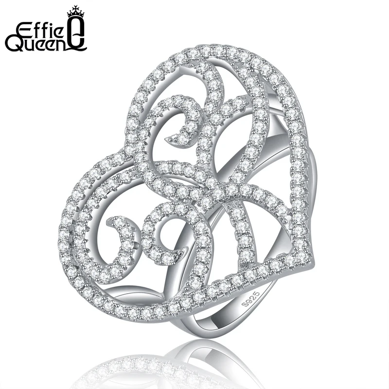

Effie Queen Beautiful Heart Style Silver Rings Women Fashion Wedding Party Big Ring Wholesale DR37