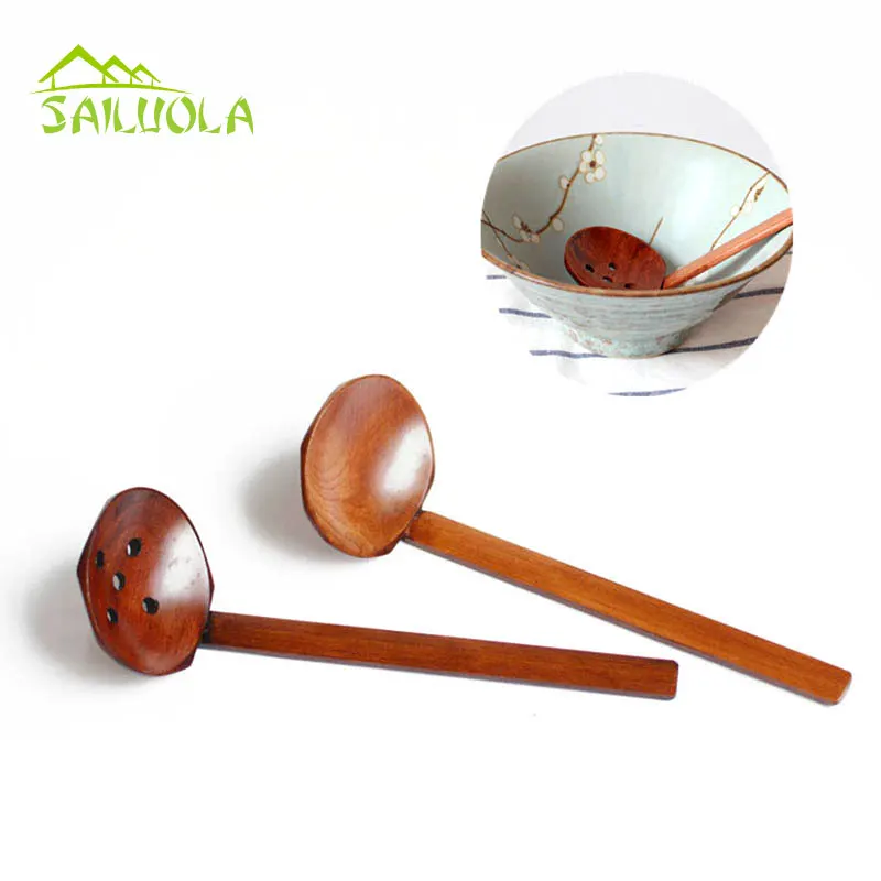 2pcs / lot Large Wooden Spoon Set Soup Ladle Japanese Soup Spoons For