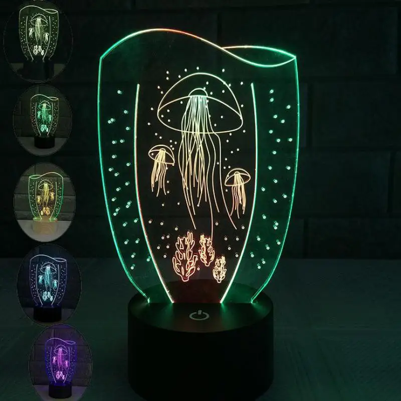 

Creative Seven Color Touch Charging Led 3D Table Lamp For Bedroom Gift Atmosphere Desk Lamp Jellyfish 3d Visual Night Light