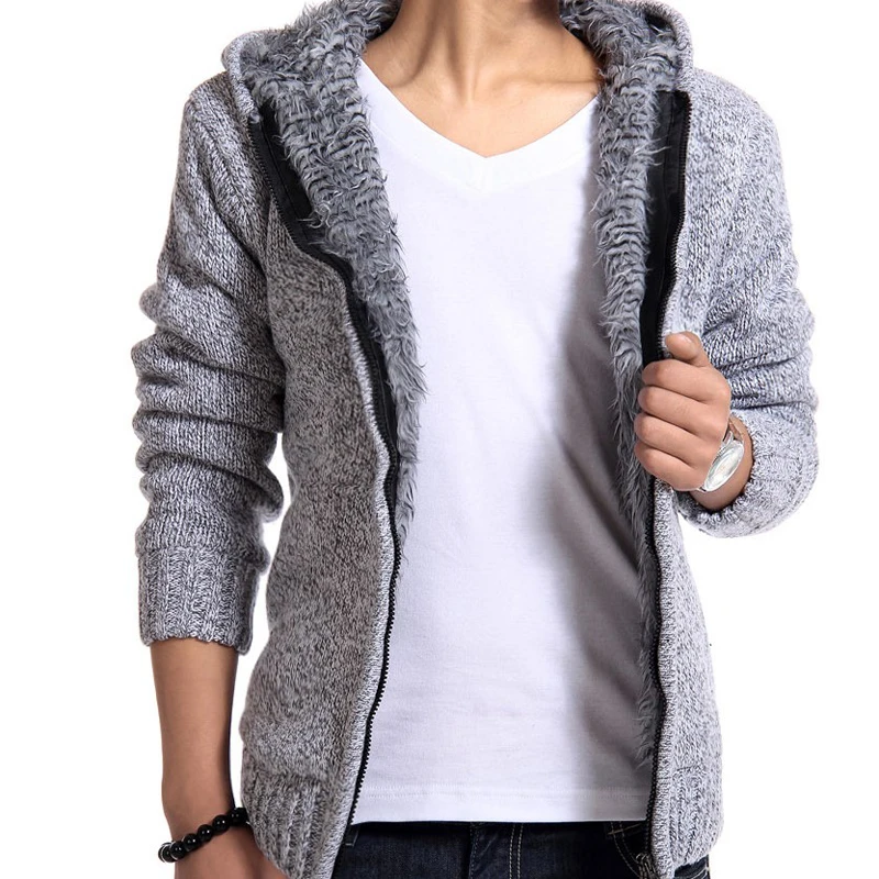 Najtaniej 2018 zima moda Knitting bluzy ciepłe grube mężczyźni bluza Zip mężczyzna futro z kapturem MC 011