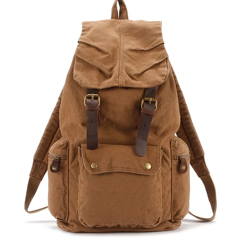 Мужская Женская винтажная холщовая кожаная Хлопковая сумка рюкзак для альпинизма книга рюкзак школьные повседневные Рюкзаки - Цвет: Brown