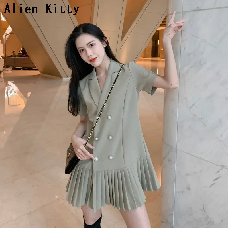 Женское Плиссированное мини-платье Alien Kitty корейское летнее двубортное платье