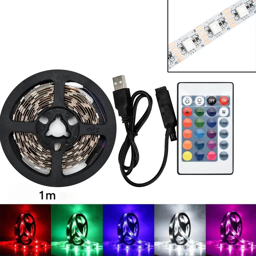 

50-200CM USB LED Strip Light TV Back Lamp 5050RGB Colour Changing+Remote Control Festive decoration string lights