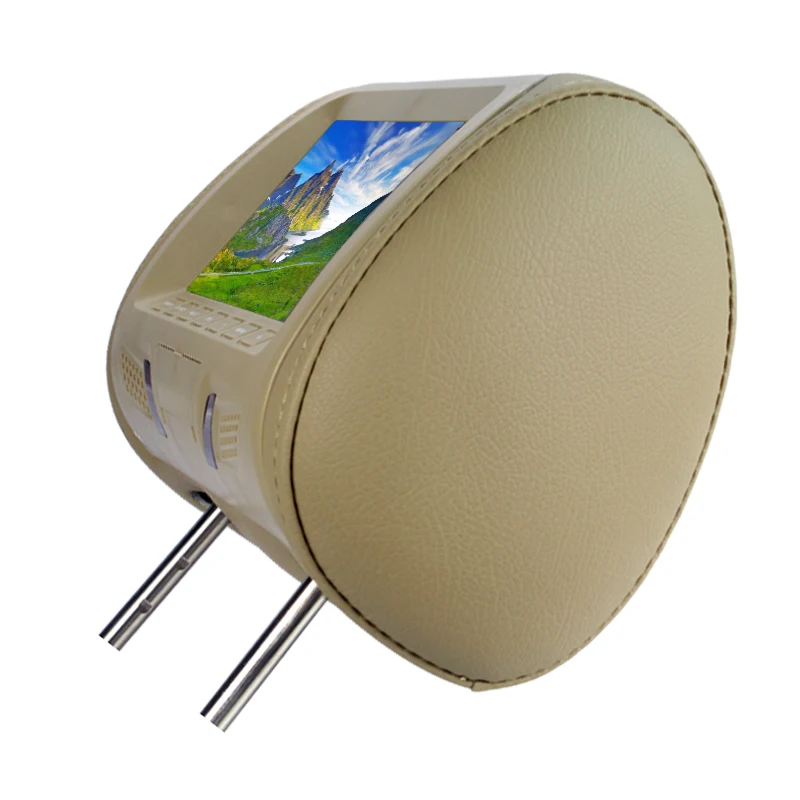 

7 inch Car Headrest Monitor TFT-LED Screen Pillow Monitor with Speaker AV USB SD MP5 FM Function Beige Color SH7048-MP5