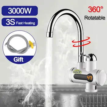 

220V 3000W Electric Hot Faucet Water Heater Electric Tankless Water Heating Kitchen Faucet Digital Display Instant Water Tap