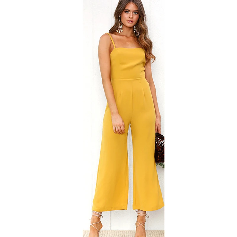 Las Mujeres Sexy Mono Mameluco Color Caramelo Pantalones Anchos
