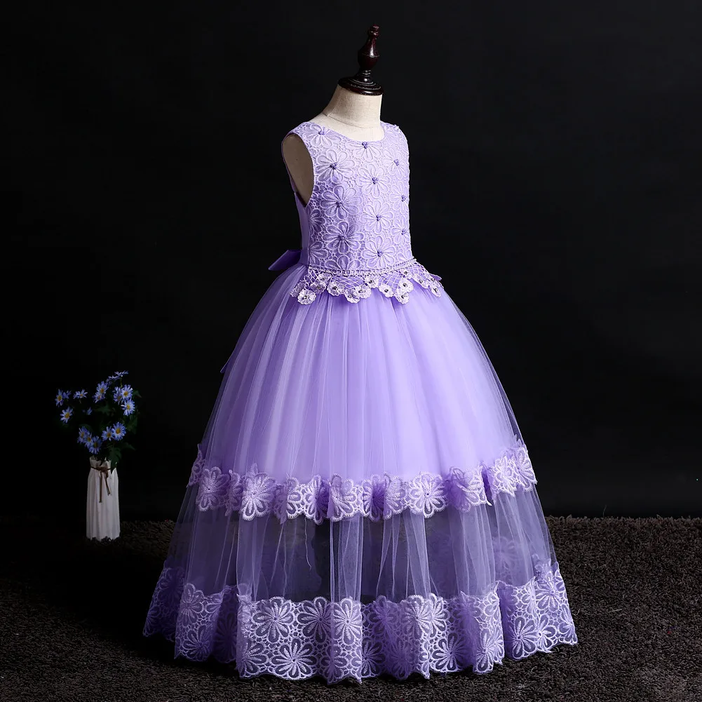 Детские платья принцессы на выпускной детское бальное платье из сетчатой ткани длиной до пола, вечерние платья для девочек 5-16 лет