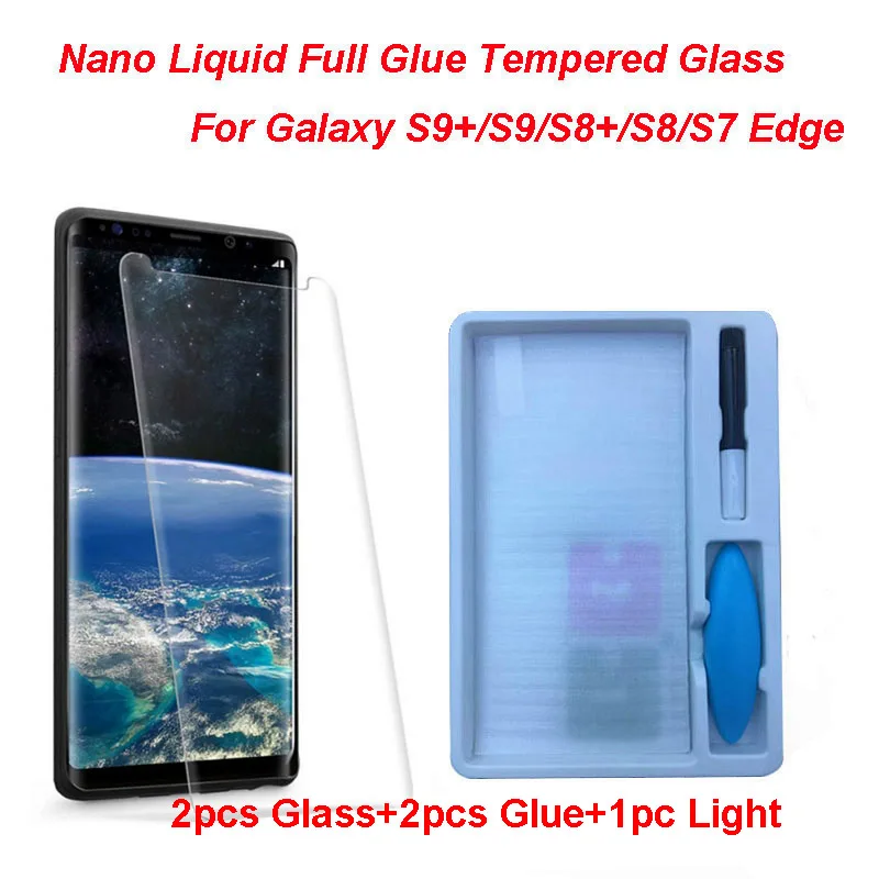 Nano Liquid 2 шт. закаленное стекло с полным клеем + УФ свет жидкий клей для SAMSUNG Galaxy S10e